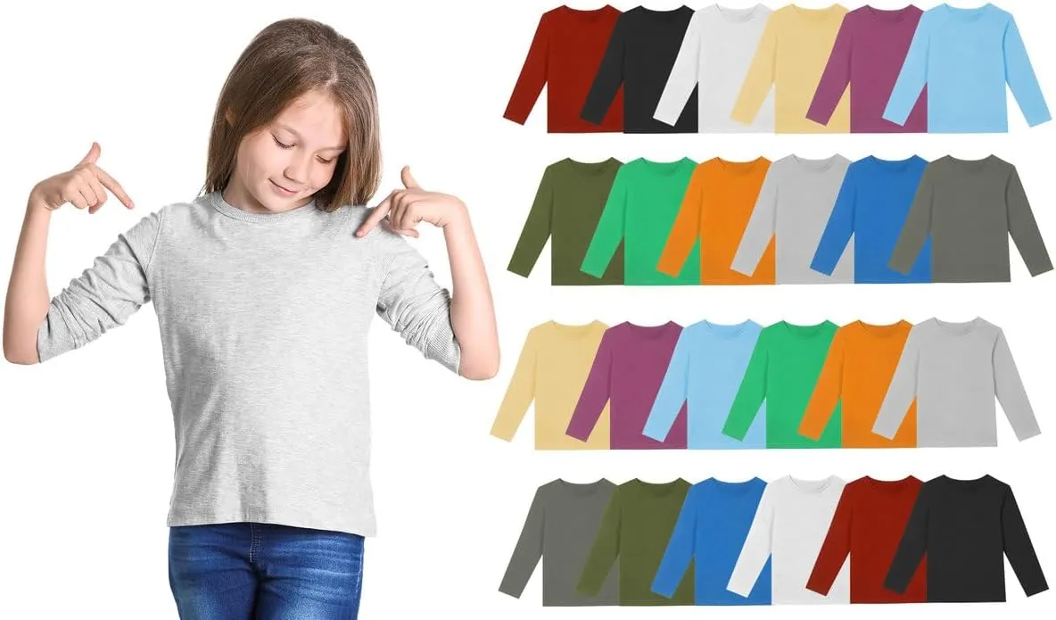 24 Wholesale Kids Long Sleeve T-Shirts Cotton Unisex Assorted Colors Sizes Large