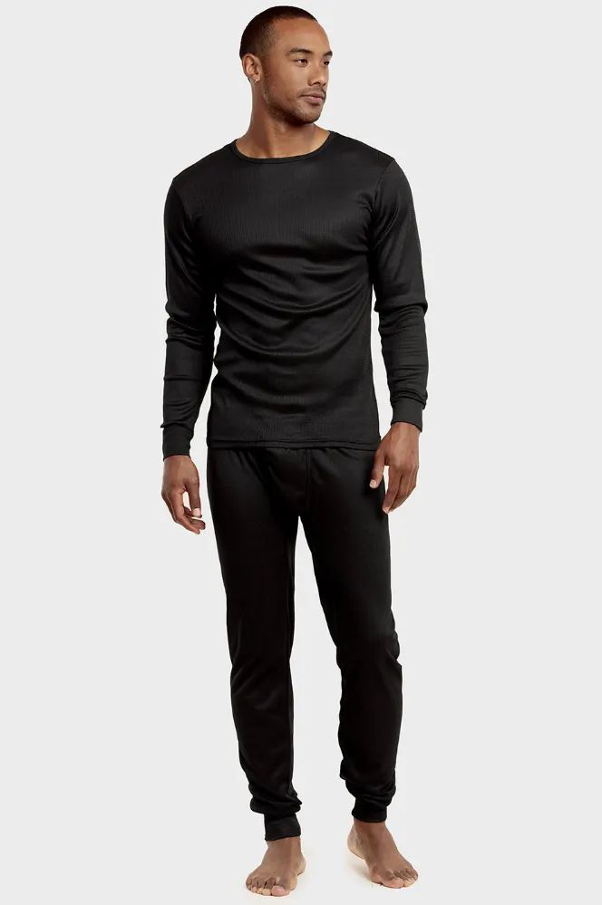 Men's 100% Cotton Long Johns Thermal Underwear Two Pieces Set-3XL-Black