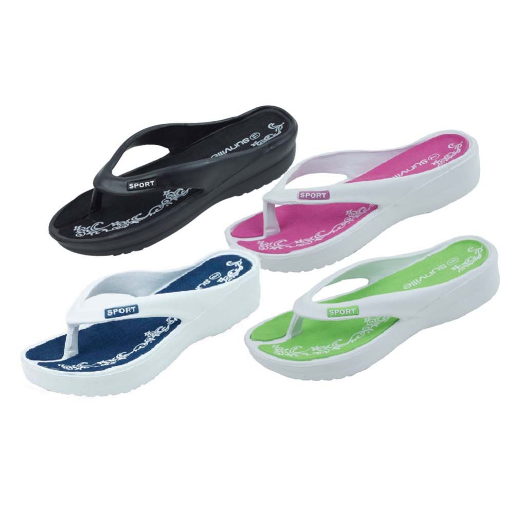 48 Wholesale Ladies Flip Flops Assorted Colors Size 6-11 - at
