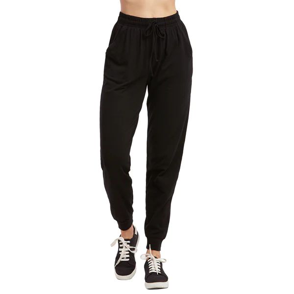 12 Wholesale Ladies Single Jersey Cotton Jogger Pants With Pockets In Black  Size Medium - at 
