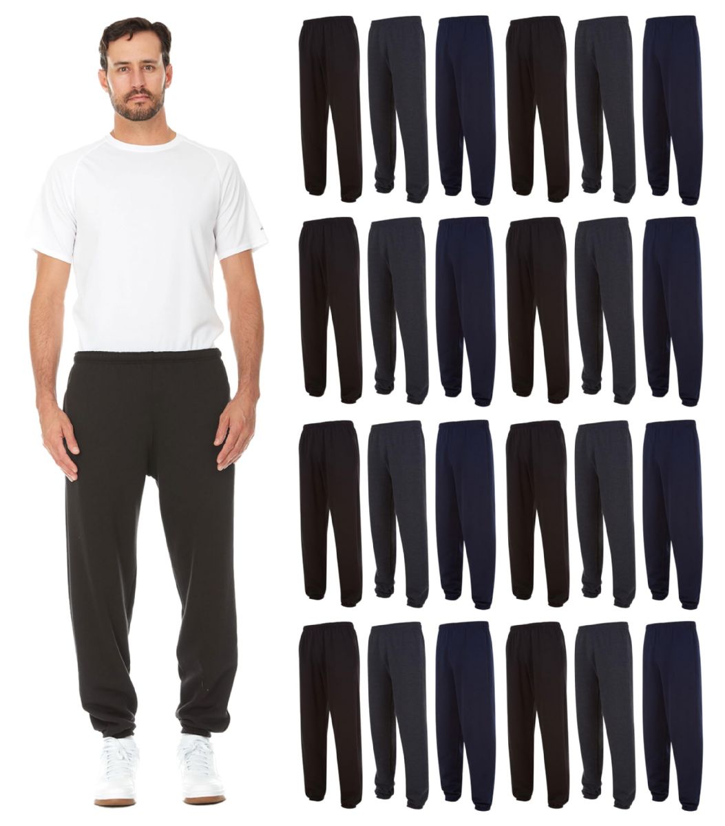 24 Pieces of Men's Assorted Navy Gray Black Sweatpants Joggers Size Medium