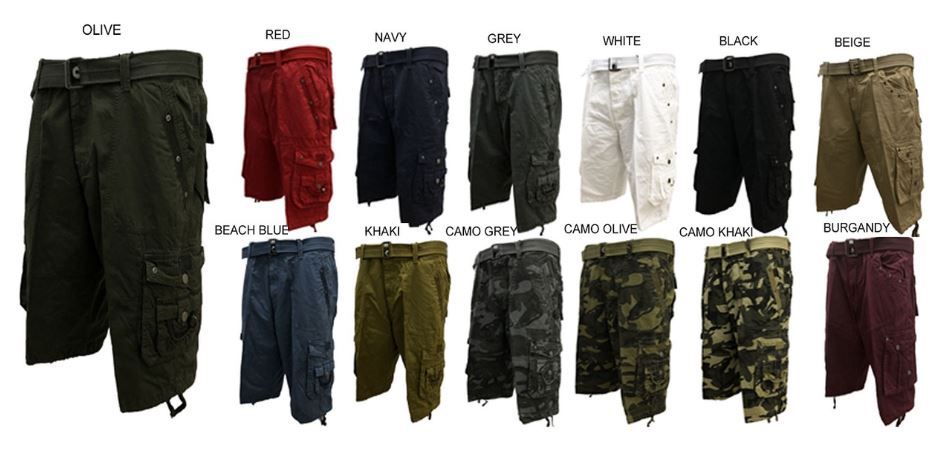 12 Wholesale Men's Cargo Belted Shorts In Beach Blue Pack A