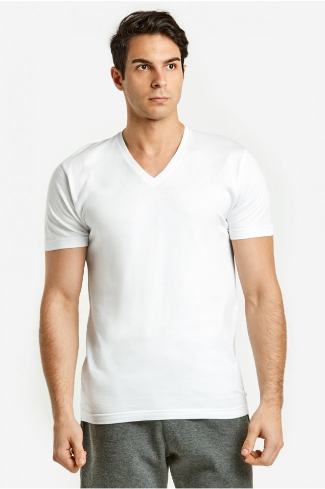 72 Wholesale Men's Cotton V-Neck T-Shirt In Size 2X-Large In White - at ...
