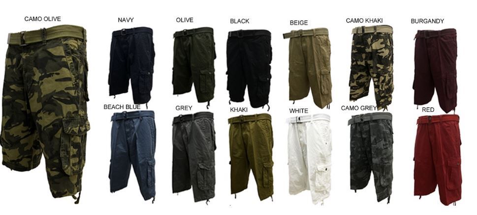 12 Wholesale Men's Fashion Cargo Shorts In Camo Olive Pack B