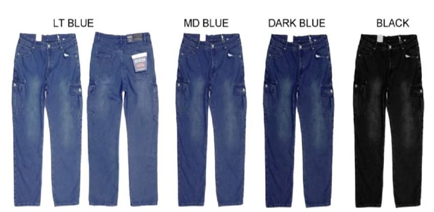 12 Wholesale Men's Fleece Lining Cargo Jeans In Medium Blue Pack A