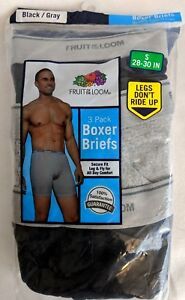 Mens 3 Pack Fruit of the Loom Black Boxer Briefs Underwear 100% Cotton S  -5X