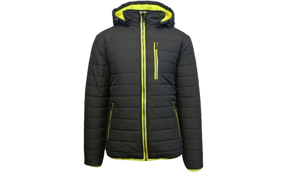 12 Wholesale Men's Heavyweight Puffer Jacket With Detachable Hood Black  Lime - Size xl - at - wholesalesockdeals.com