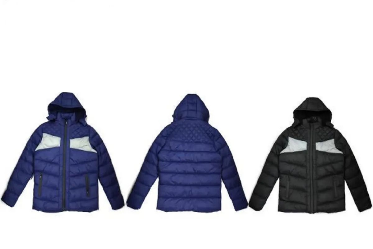 12 Pieces Men's Puffer Jacket With Sherpa Lining In Navy - Men's Winter Jackets