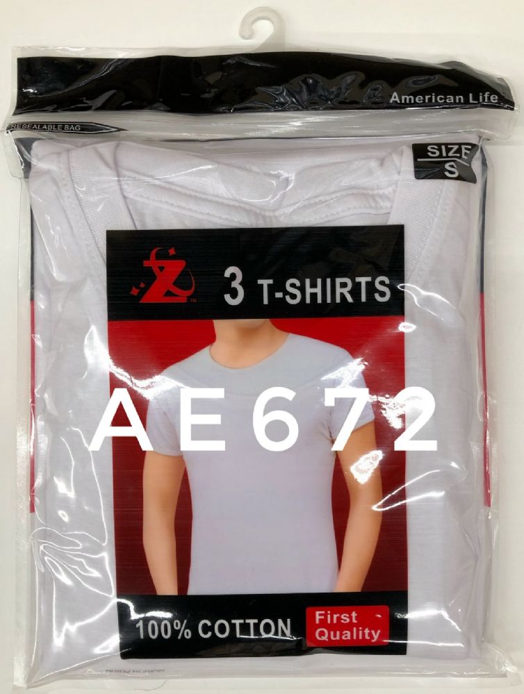 24 Packs of Men's Three Pack T Shirt Round Neck Size M