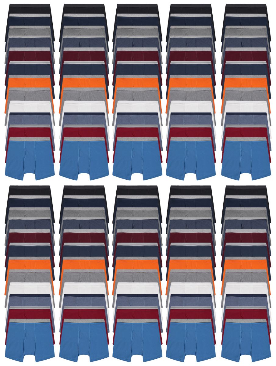 120 Pieces of Mens 100% Cotton Boxer Briefs Underwear Assorted Colors, Size 2X-Large, 120 Pack