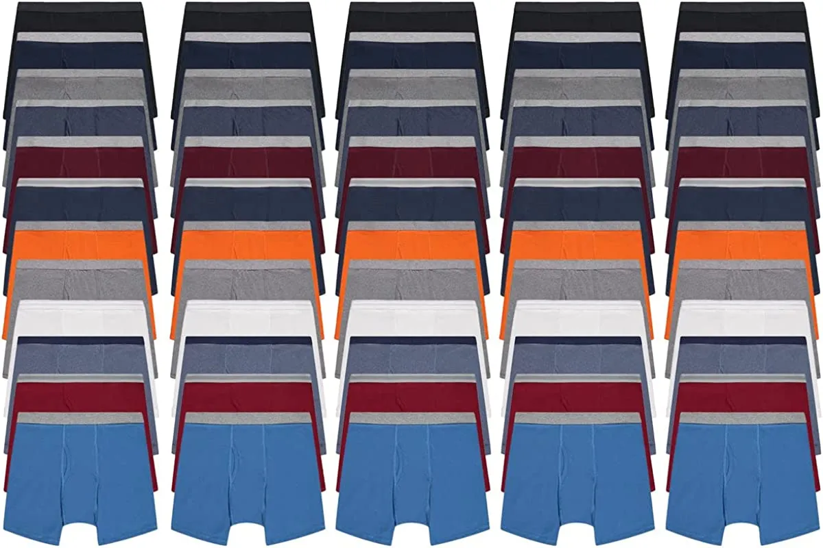 48 Wholesale Mens 100% Cotton Boxer Briefs Underwear Assorted Colors, Size Medium, 48 Pack