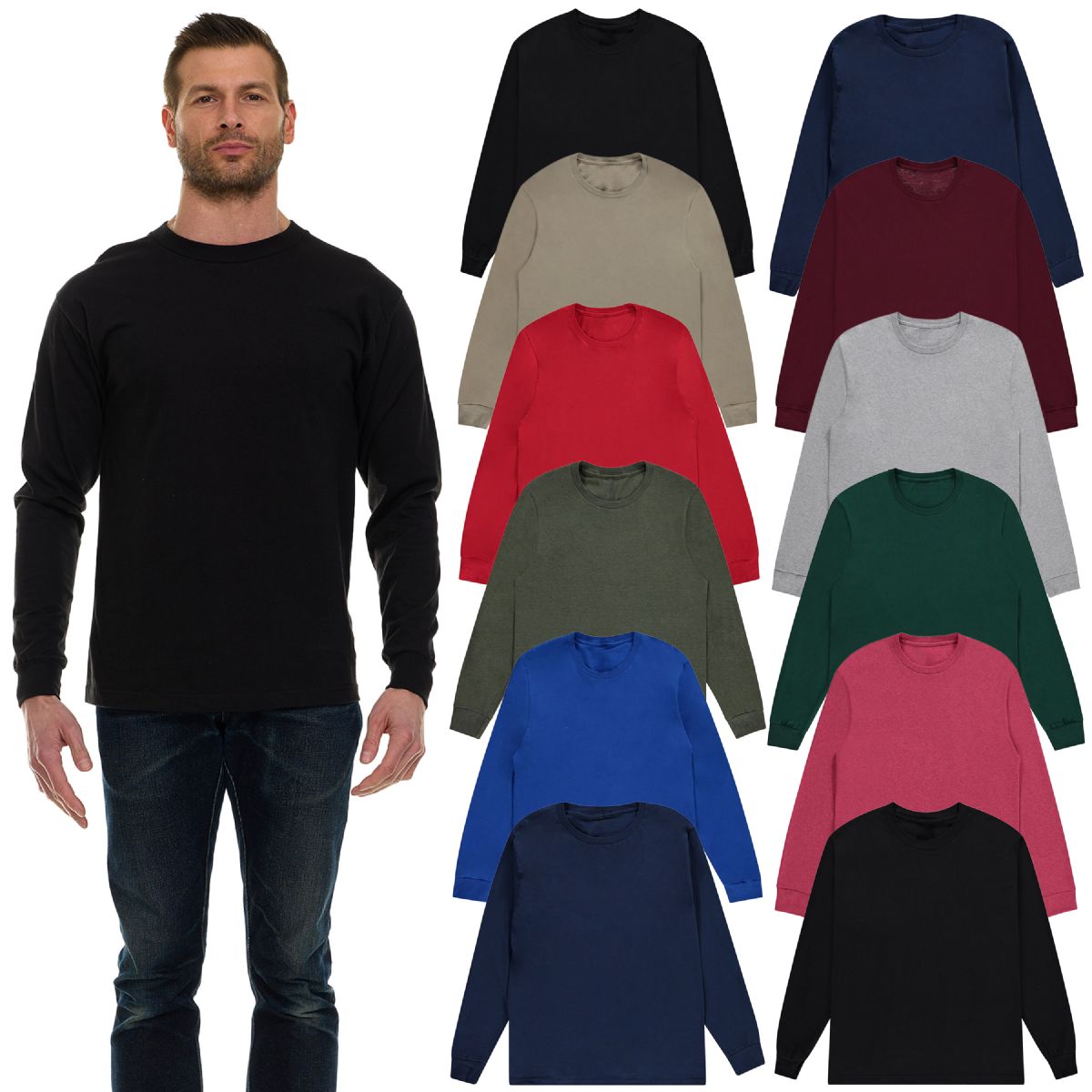12 Pieces of Mens Assorted Dark Colors Long Sleeve T-Shirt Size Medium