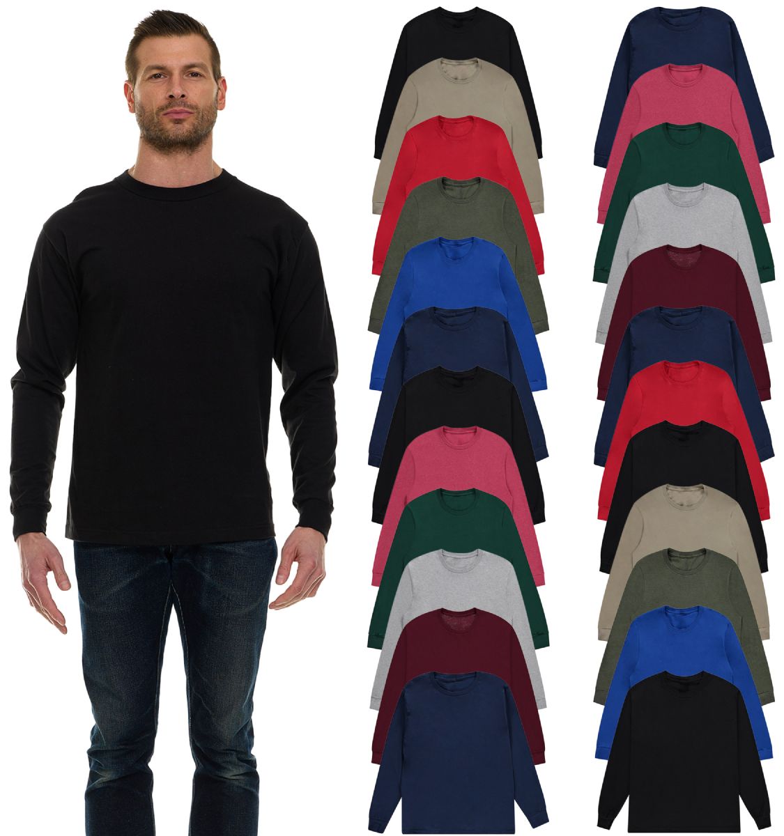 24 Pieces of Mens Assorted Dark Colors Long Sleeve T-Shirt Size Medium