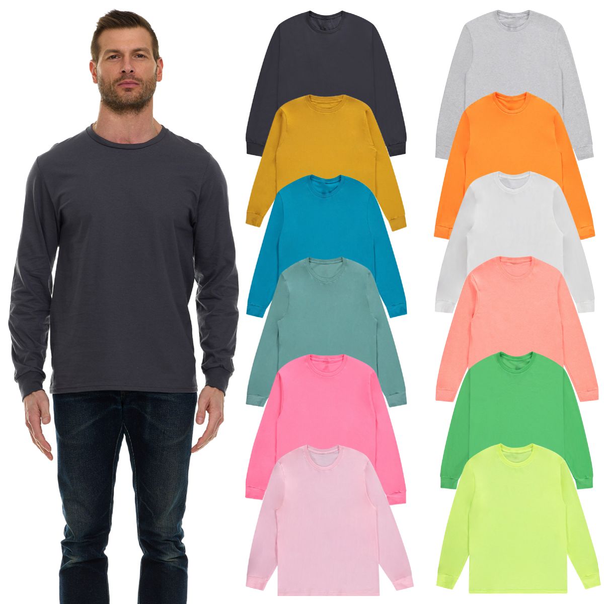 Mens Assorted Light Colors Long Sleeve T-Shirt Size Medium