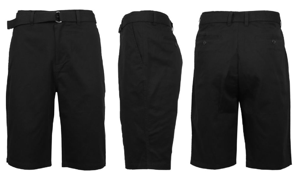 24 Wholesale Mens Belted Cotton Chino Shorts Size 30 Solid Black - at -  wholesalesockdeals.com