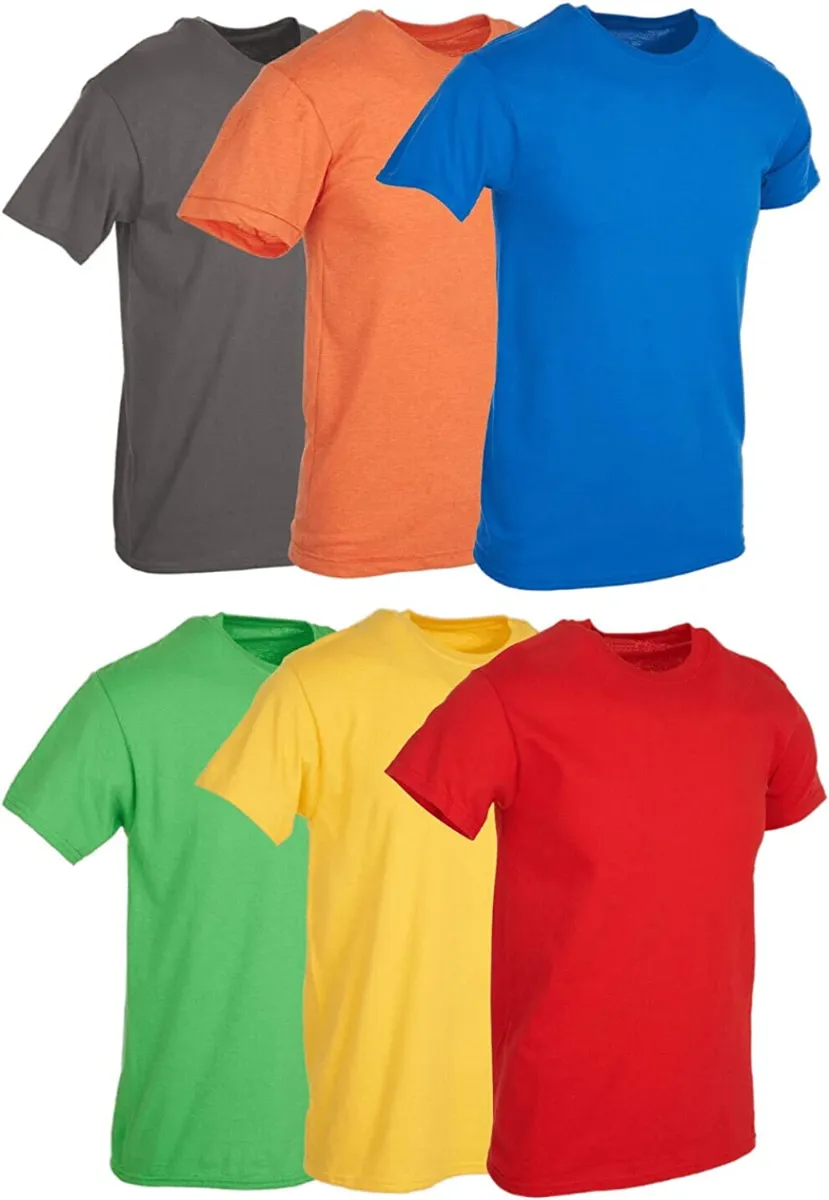 6 Wholesale Mens Cotton Crew Neck Short Sleeve T-Shirts Mix Colors, Medium