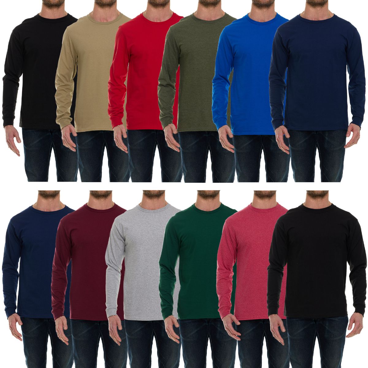 36 Pieces of Mens Cotton Long Sleeve Tee Shirt Assorted Dark Colors Size 3xl