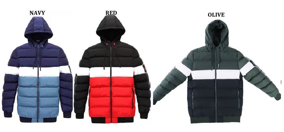 12 Wholesale Mens Fashion Puffer Jacket In Red (pack A: S-Xl)