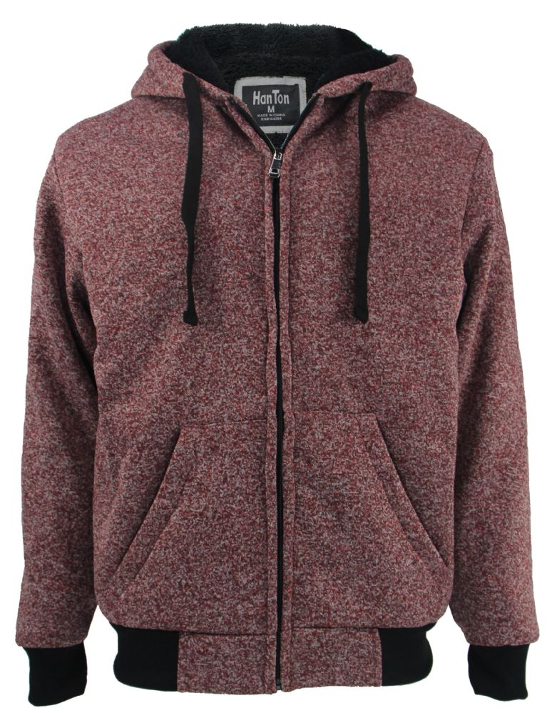12 Wholesale Mens Marled Zip Up Fleece Lined Hoody Plus Size In Red
