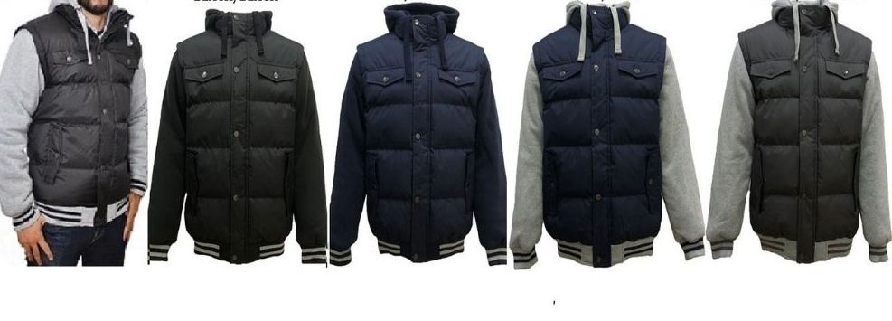 12 Wholesale Mens Nylon Fleece Hooded Jacket In Light Grey And Navy