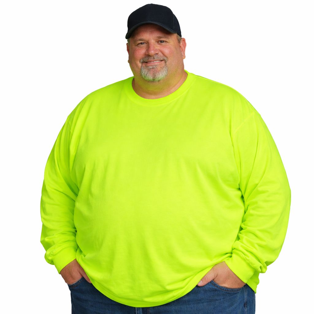 6 Wholesale Mens Plus Size Cotton Long Sleeve Tee Shirt Safety Green Size 6xl