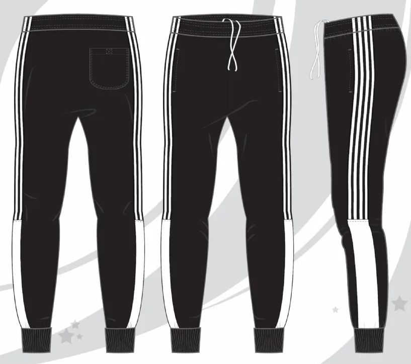 24 Pieces of Mens Tricot Jogger Pants With Rib Cuff Black And White Sizes S-xl