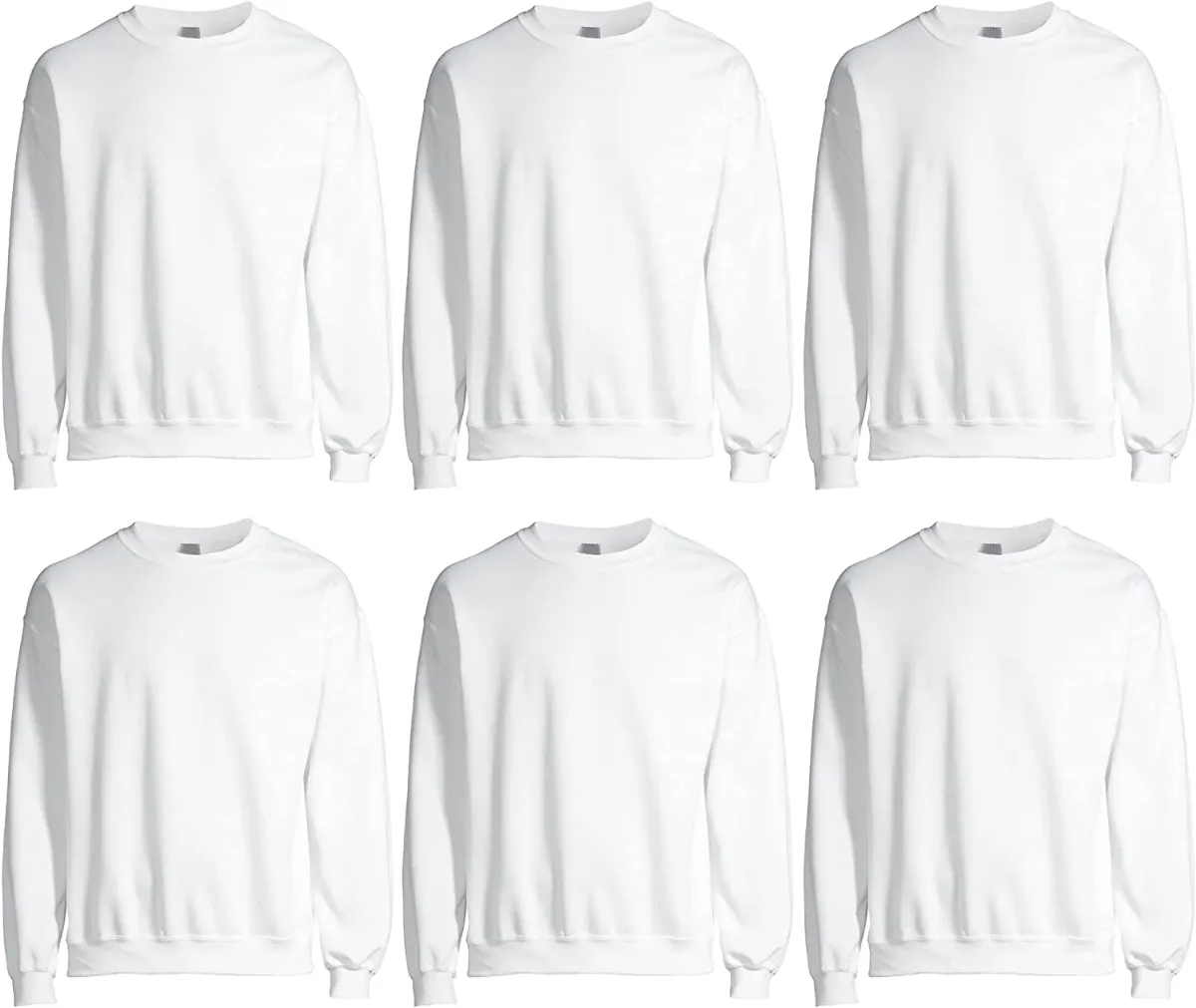 6 Pieces of Mens White Cotton Blend Fleece Sweat Shirts Size L Pack Of 6