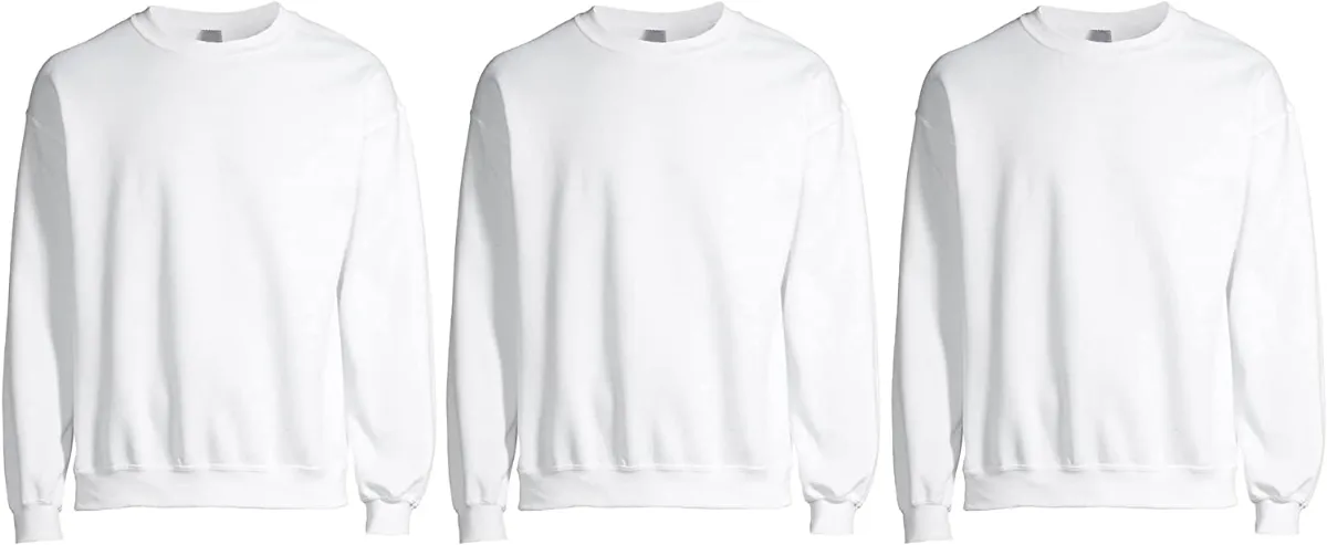 3 Wholesale Mens White Cotton Blend Fleece Sweat Shirts Size L Pack Of 3