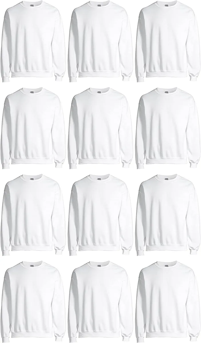12 Pieces of Mens Cotton White Crew Neck Sweatshirt Size Medium