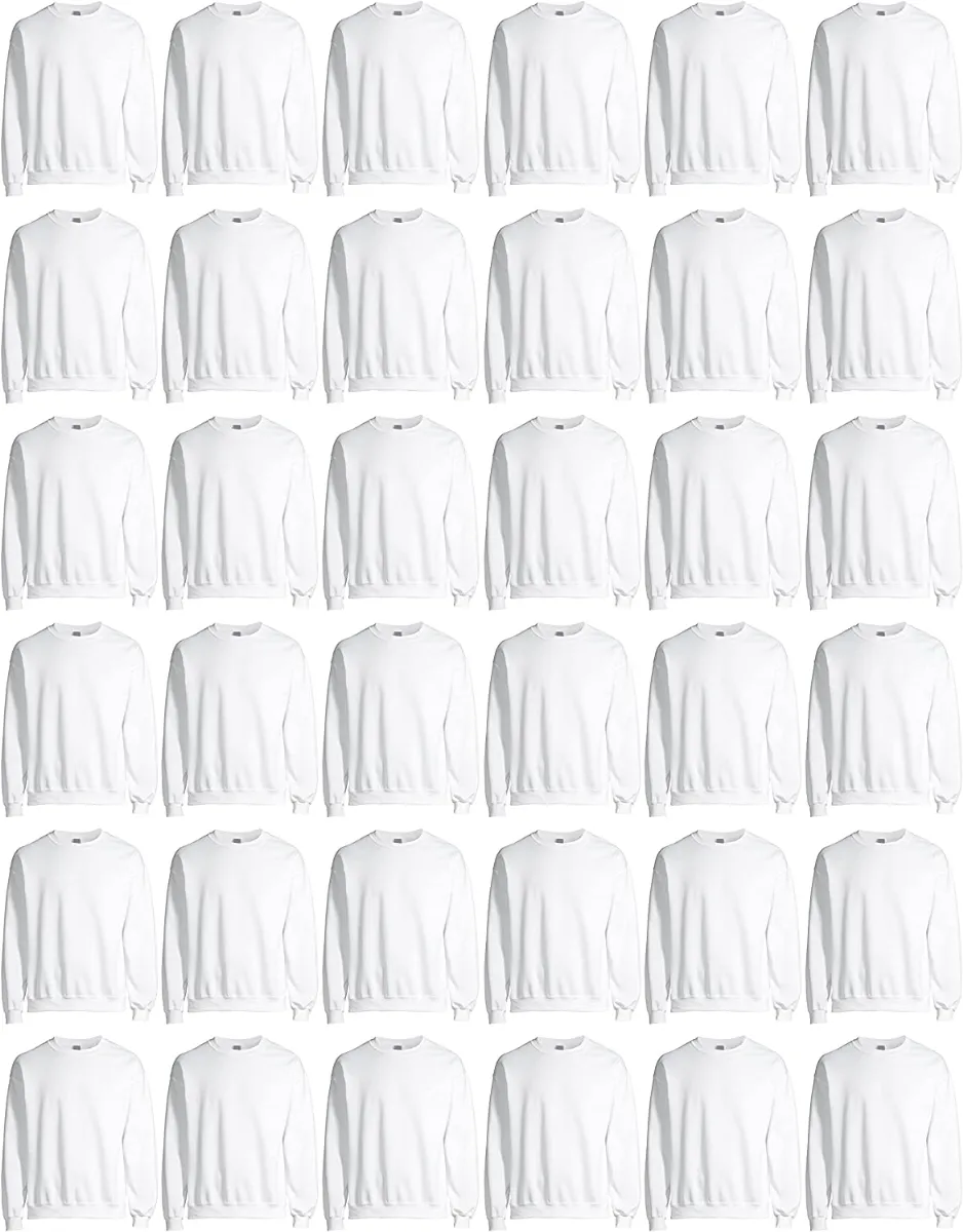 36 Pieces Mens White Cotton Blend Fleece Sweat Shirts Size M Pack Of 36 - Mens Sweat Shirt