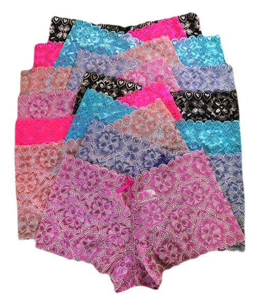 36 Pieces Rose Ladys Lace Boyshort Assorted Colors In Size X Large Womens  Panties Underwear