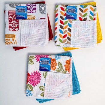DISH CLOTH W/MESH SCRUB SIDE 2PK MICROFIBER 3AST FALL PRINTS W/COLOR SOLIDS  CLEAN HT/JHOOK - Regent Products Corp.