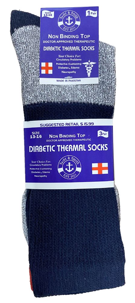 72 Pairs Yacht & Smith Mens Thermal Ring Spun Non Binding Top Cotton Diabetic Socks With Smooth Toe Seem - Men's Diabetic Socks