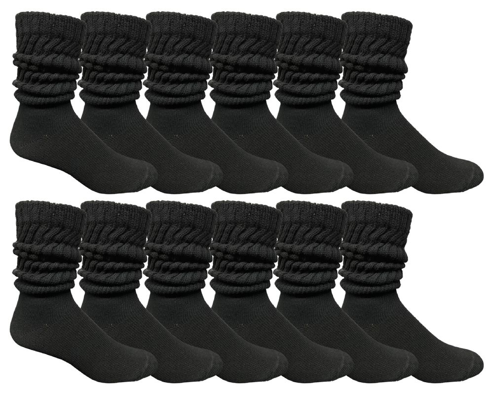 72 Wholesale Yacht & Smith Mens Heavy Cotton Slouch Socks, Solid Black