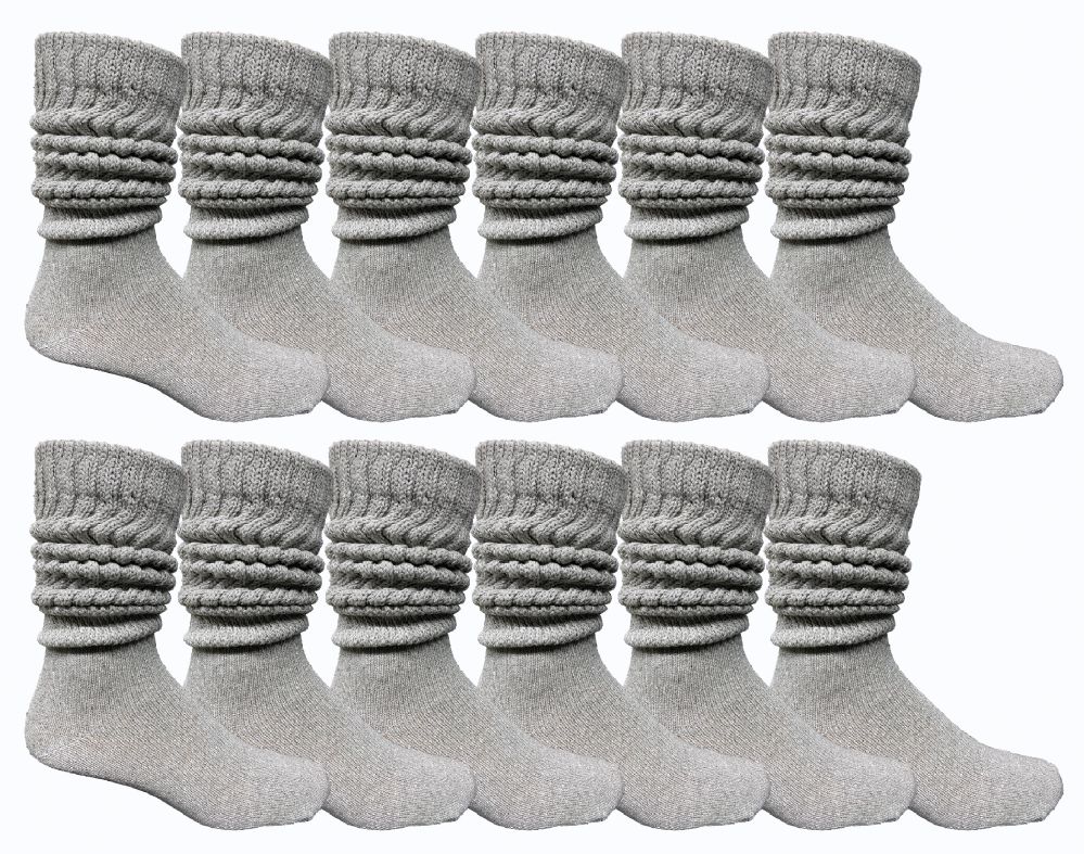 120 Wholesale Yacht & Smith Mens Heavy Cotton Slouch Socks, Solid Heather Gray