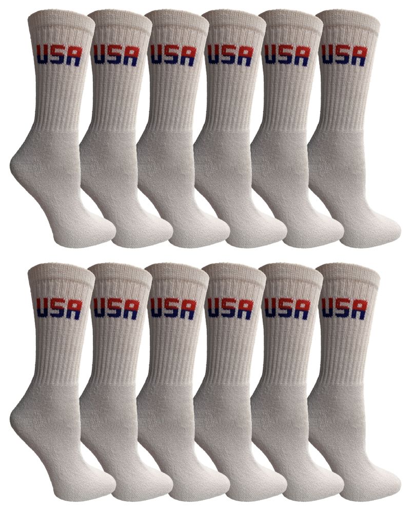 84 Wholesale Yacht & Smith Women's Usa American Flag Crew Socks, Size 9-11 White