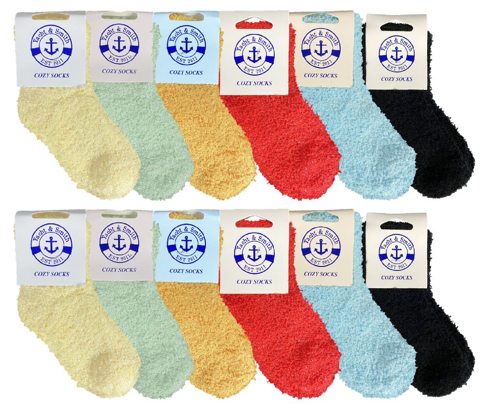 48 Wholesale Yacht & Smith Kids Solid Color Fuzzy Socks Size 4-6