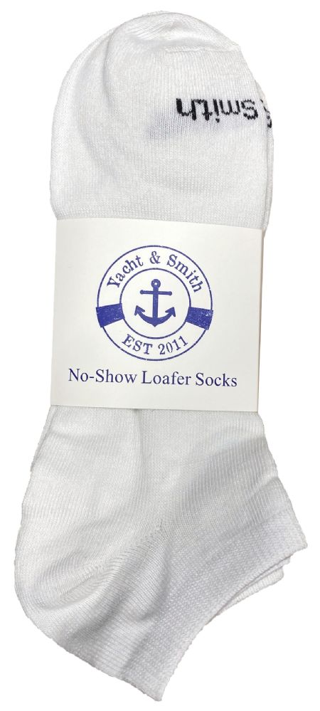 60 Bulk Yacht & Smith Mens 97% Cotton Low Cut No Show Loafer Socks Size 10-13 Solid White