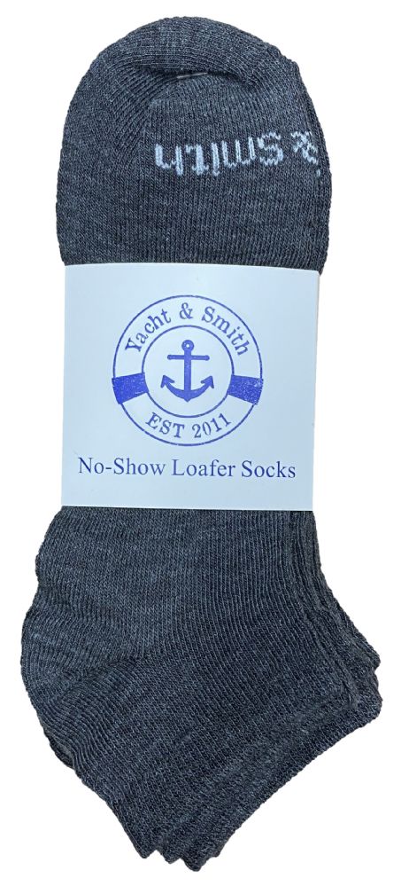 84 Bulk Yacht & Smith Mens 97% Cotton Low Cut No Show Loafer Socks Size 10-13 Solid Gray