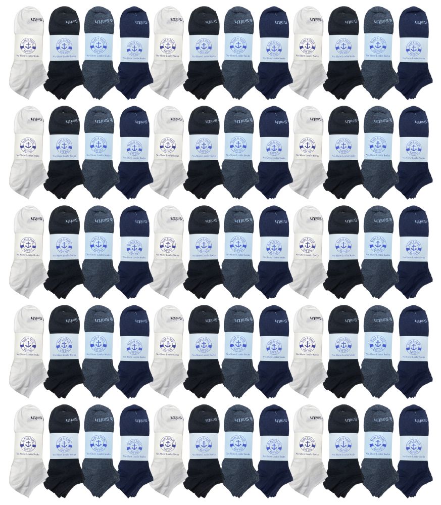 120 Wholesale Yacht & Smith Womens Light Weight No Show Ankle Socks Solid Assorted 4 Colors