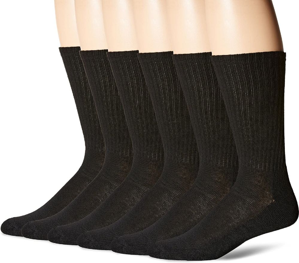 144 Wholesale Hanes Mens Black Cushioned Crew Socks, Shoe Size 6-12
