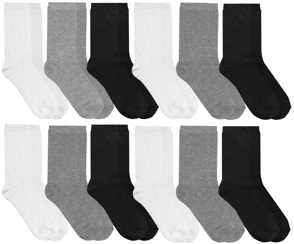 120 Wholesale Yacht & Smith Womens Assorted 3 Color Crew Socks, White Black Gray