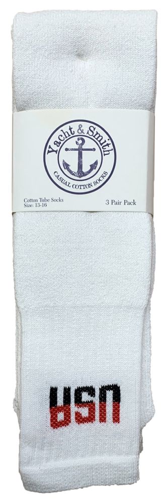 60 Wholesale Yacht & Smith Men's Cotton 31 Inch Terry Cushioned Athletic White Usa Logo Tube Socks Size 13-16