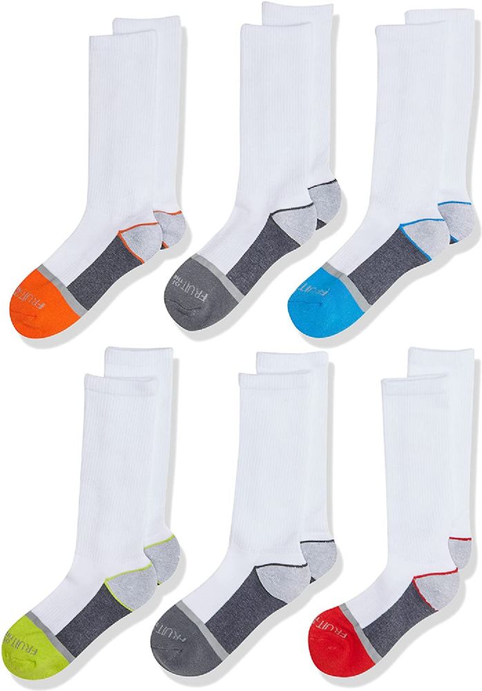 80 Wholesale Boys Fruit Of The Loom Assorted Color Crew Socks Size M 9-2