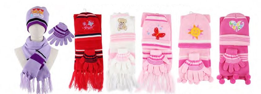 72 Wholesale Yacht & Smith Girls 3 Piece Winter Set , Hat Glove Scarf Assorted Prints Ages 1-8