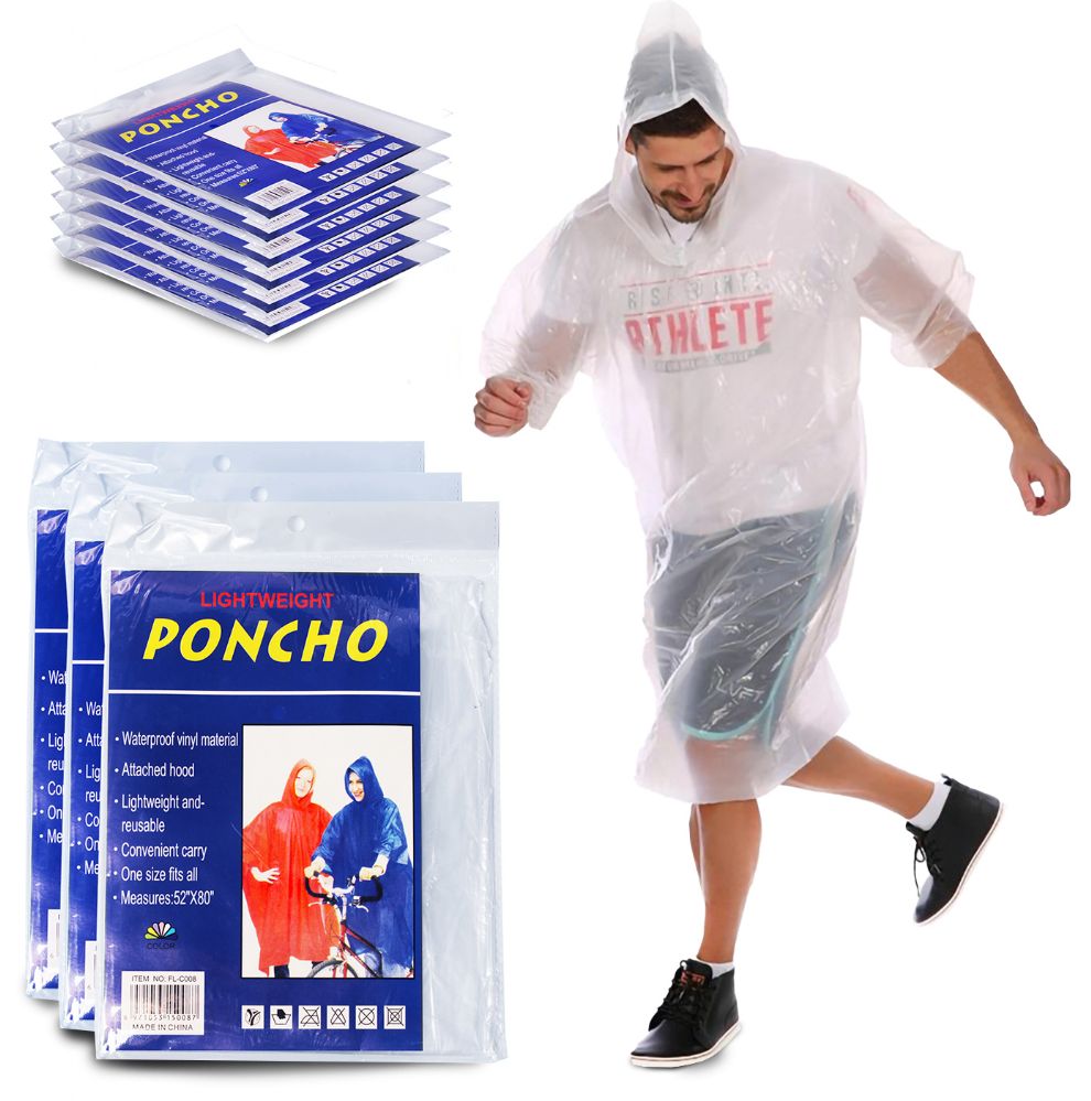 200 Wholesale Yacht & Smith Unisex One Size Disposable Rain Poncho Clear 40g pe