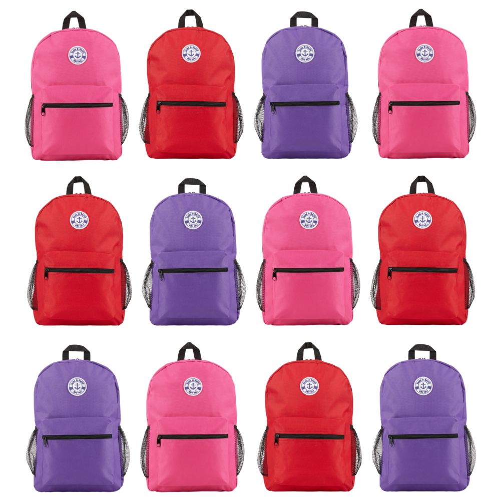 288 Wholesale Yacht & Smith 17inch Water Resistant Assorted Bright Color Backpack With Adjustable Padded Straps