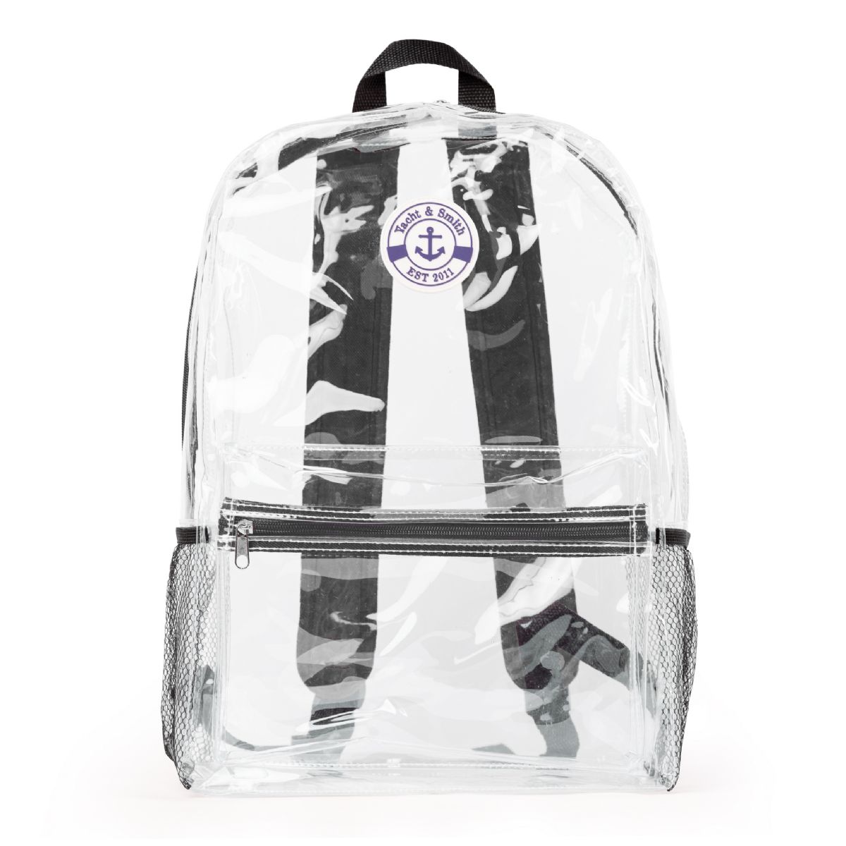 144 Wholesale Yacht & Smith 17inch Water Resistant Clear Backpack With Adjustable Padded Straps Black