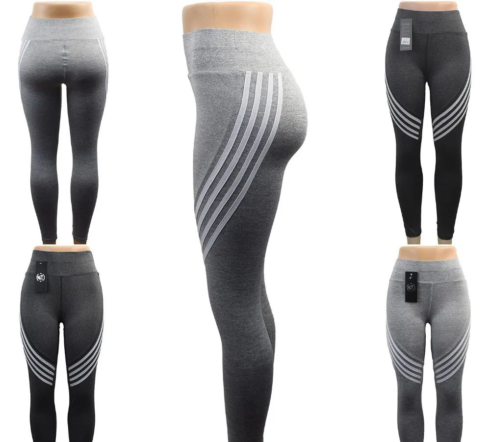 24 Pieces of Womens Seamless 4 Stripe Pattern High Waist Leggings Size S / M