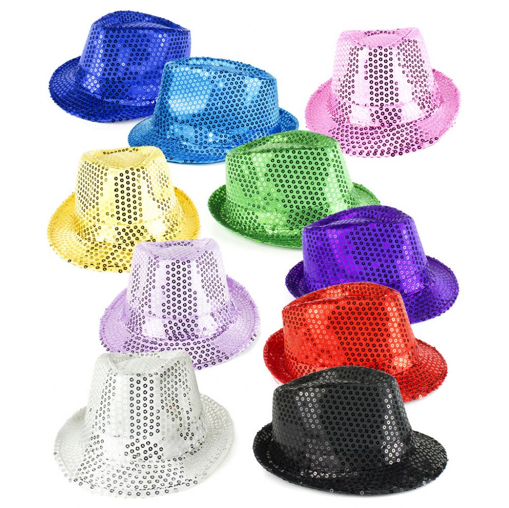 72 Pieces Sequin Fedoras Pink - Costumes & Accessories